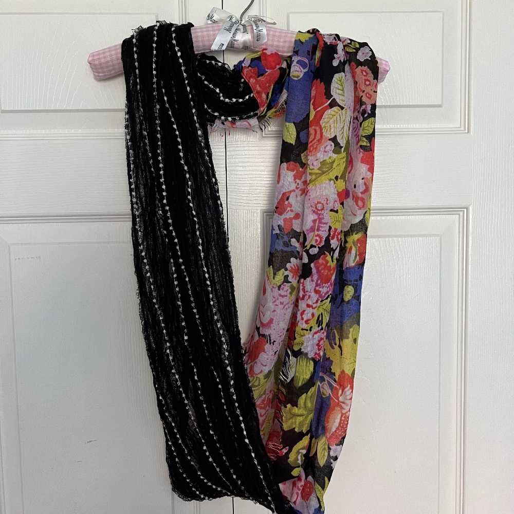 Black and Floral Mixed Print Infinity Scarf